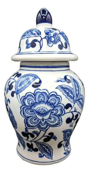 Vintage Chinoiserie Blue White Ceramic Ginger Jar