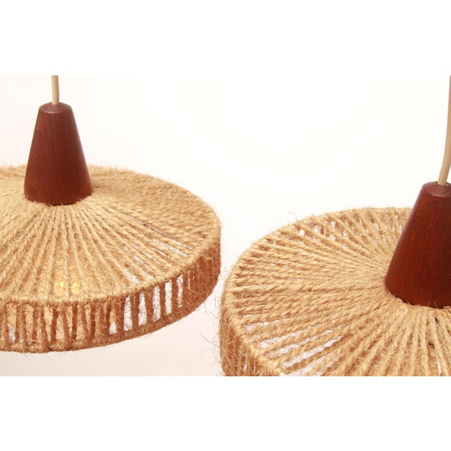 Vintage Triangle Hanging Lamp in Teak, 1965 For Sale - Image 12 of 13