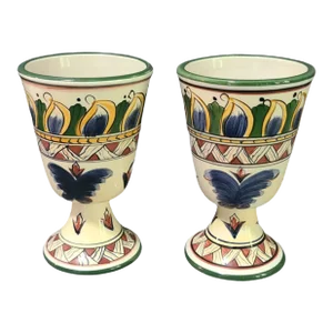 Pair of Late 20th Century Deruta Hand Painted Pottery Goblets