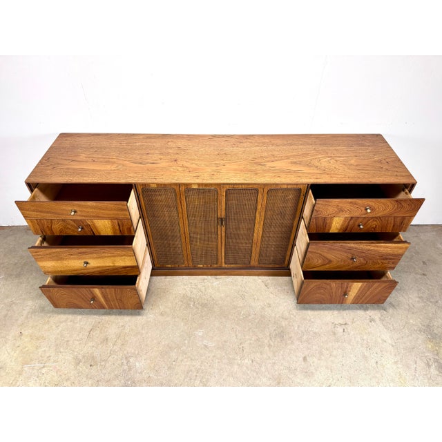 Mid Century Modern Pecan Wood & Cane Credenza by Kaufman of Collingwood For Sale - Image 10 of 12