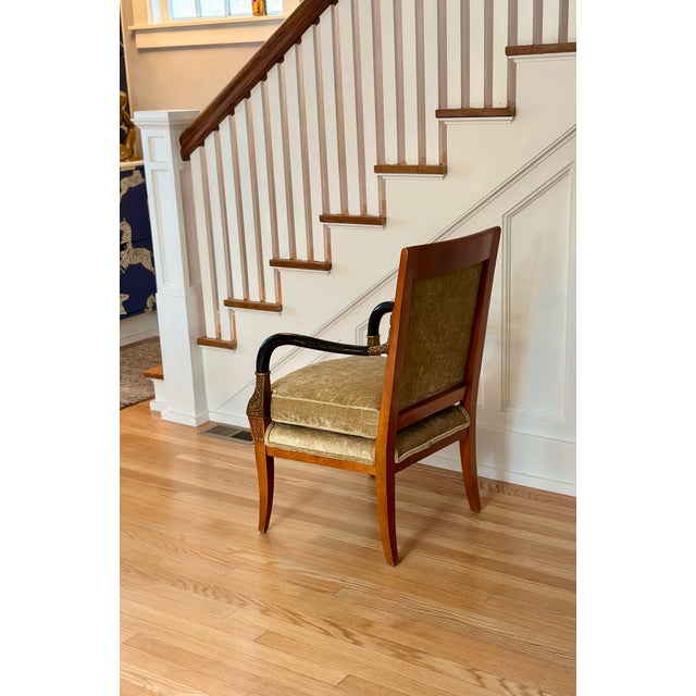 Brass Late 20th Century Neoclassical Style Armchair in Champagne Chenille Velvet With Gilt Fish Motifs For Sale - Image 8 of 16