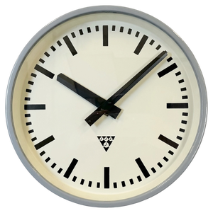 Industrial Light Grey Factory Wall Clock from Pragotron, 1960s