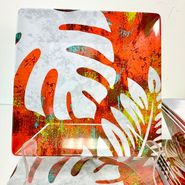 1990s Vintage Boho Chic Coastal Palm Leaf Melamine Dinnerware - 11 Piece Set For Sale - Image 6 of 13