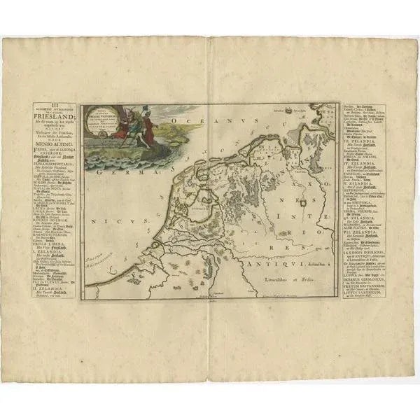 Antique map Friesland titled 'Summaria descriptio Fresiae Universae (\.)'. Old map of Friesland, the Netherlands. Depicts...