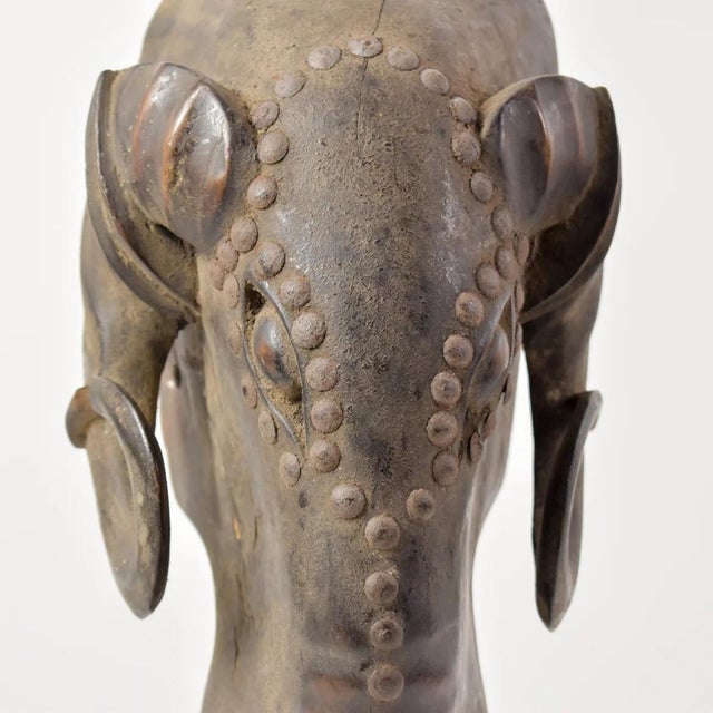 Early 20th Century Baule Wooden Ram Mask Gbagba Cote d'Ivoire For Sale - Image 4 of 9