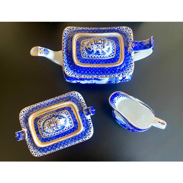 18th C. Chinese Export Nanking Blue and White Gilt Tea Set For Sale - Image 11 of 12