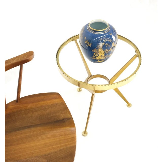 Solid Hammered Brass Tri Legged Studio Artist Made Round Side End Table Pedestal For Sale - Image 12 of 13