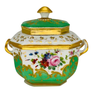 19th Century, Old Paris Porcelain Gilt & Floral Enamel Covered Sugar Bowl