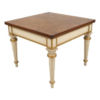 Vintage Louis XVI Style Burl Wood Top Side Table With Gilt Accents For Sale