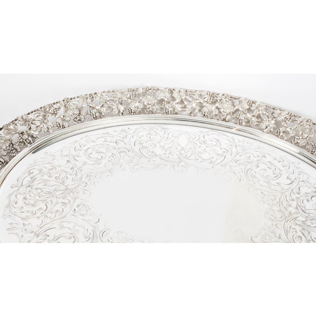 19th Century Victorian Oval Silver-Plated Tray For Sale - Image 5 of 11