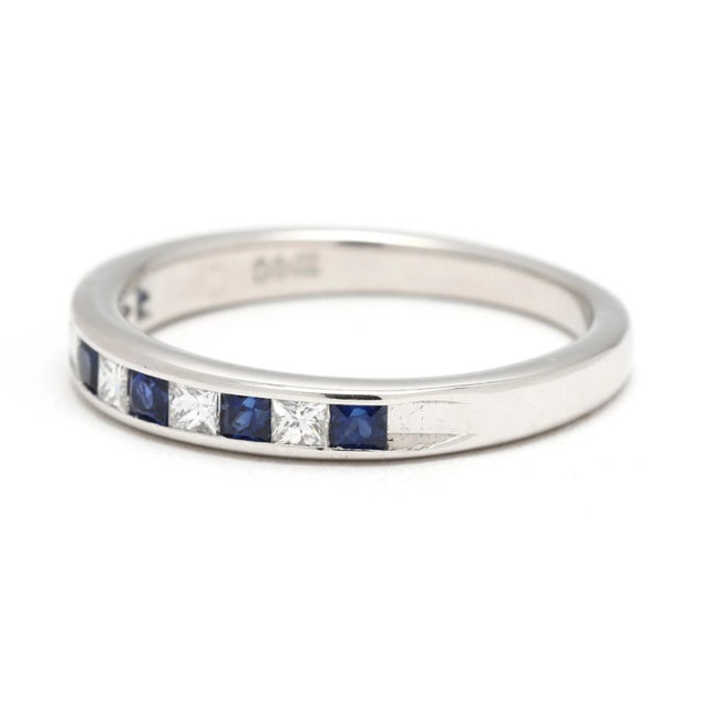 Early 21st Century 0.40ctw Sapphire & Diamond Band Ring, 18k White Gold, Ring Size 5.25 For Sale - Image 5 of 7