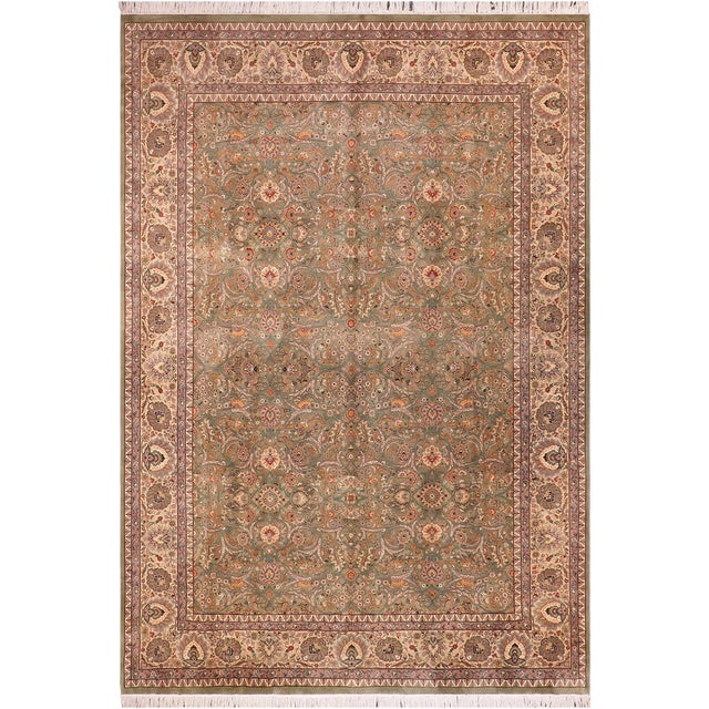 Shabby Chic 1990's Floral Pak-Persian Green/Ivory Wool Rug - 9'0'' X 12'2'' For Sale - Image 9 of 9