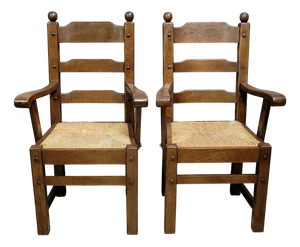 Brutalist Armchairs in Wood, 1950s, Set of 2