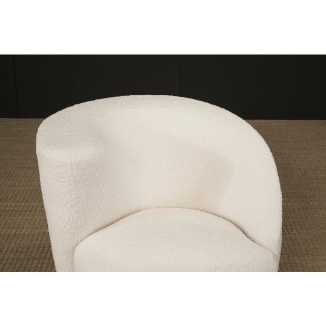 White Vladimir Kagan Corkscrew Swivel Chairs for Directional in Bouclé, Signed - A Pair For Sale - Image 8 of 12