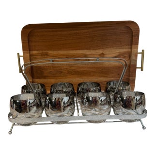 Vintage Mid-Century Modern Roly-Poly Cocktail Glasses Silver Fade Ombre Effect - 9pcs For Sale