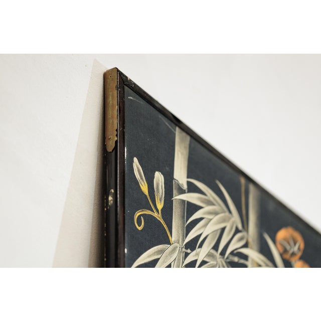 "About the Item A beautifully executed four-panel Chinese screen, richly hand-painted with a rhythmic pattern of bamboo...