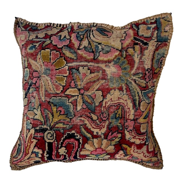 Pillow W/Antique Persian Rug Fragment, 1'4" X 1'4" For Sale