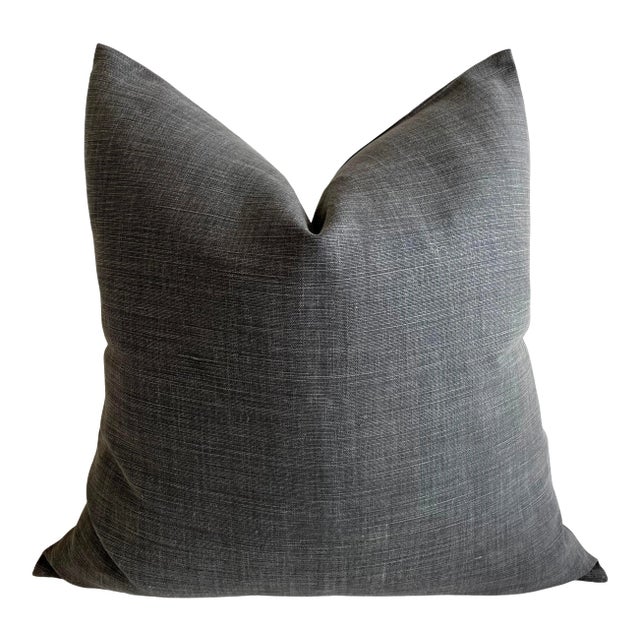 Stone Washed Faded Black Belgian Linen Accent Pillow For Sale