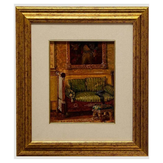 Alexander Sergheev, A French Room, Oil on Board, 1990s, Framed For Sale