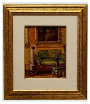Alexander Sergheev, A French Room, Oil on Board, 1990s, Framed