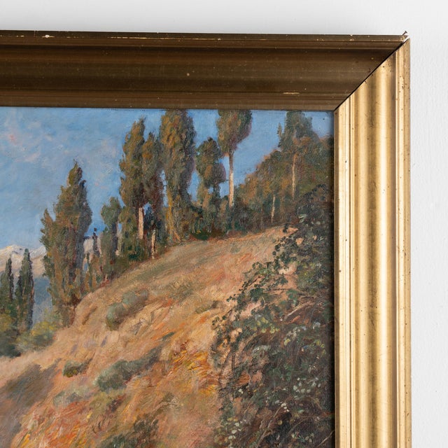 Wood Original Oil on Canvas Landscape Painting of View in Menton, France Signed Viggo Langer 1930 For Sale - Image 7 of 10