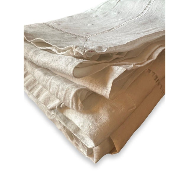 Linen Antique French Trousseau Linen Sheet Embroidered Dots Ladder Work White Linen Bed Sheet Circa 1920 For Sale - Image 8 of 10