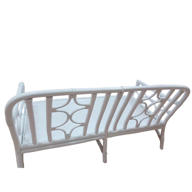 Vintage chinoseie painted bamboo loveseat will full.back and armrest details.