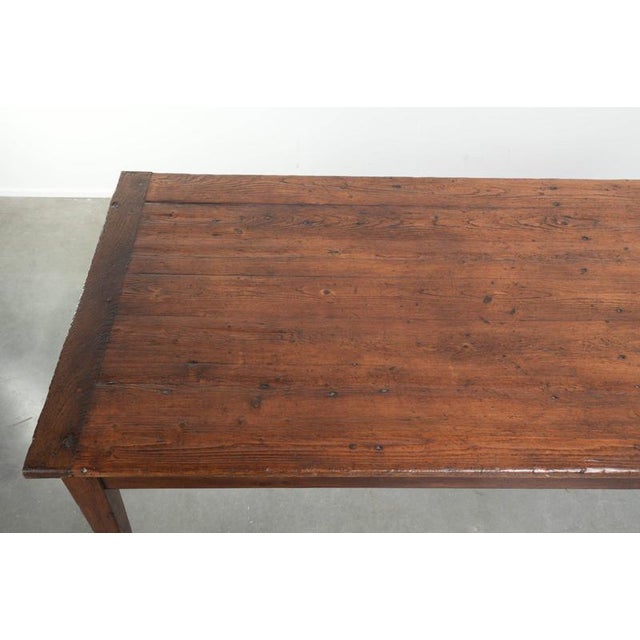 Antique French Pine Dining Table with Oak Base and Practical Drawer, 19th Century For Sale - Image 6 of 12