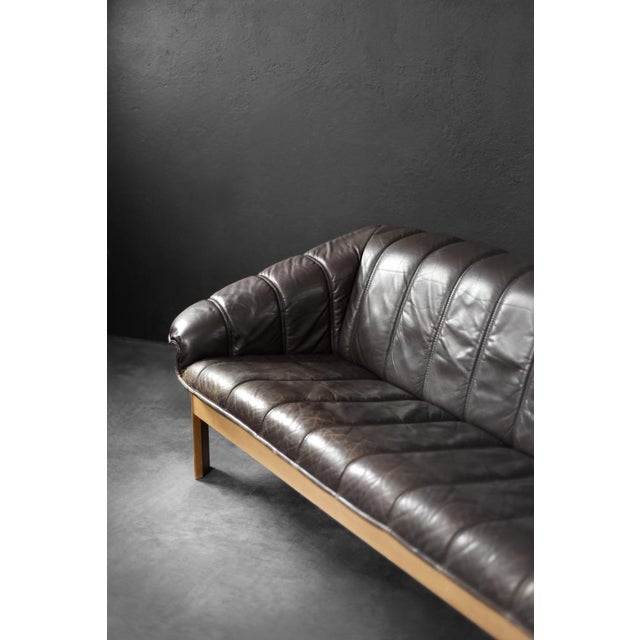 Vintage Mid-Century Modern Danish Brown Leather 3-Seater Sofa, 1970s For Sale - Image 15 of 18