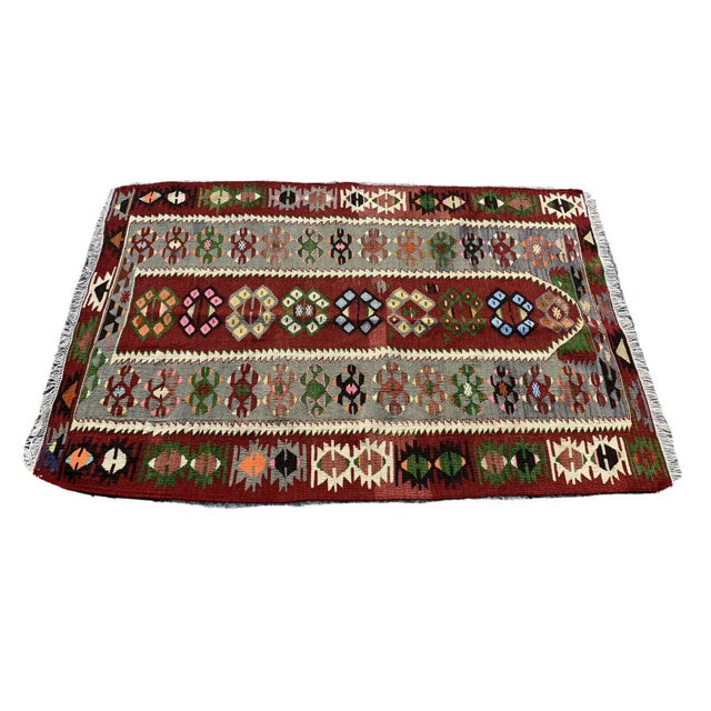Textile Vintage Turkish Traditional Wool Kilim Rug For Sale - Image 7 of 11