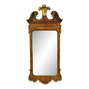 Antique George II Style Walnut Beveled Glass Wall Mirror W/ Plume Pediment