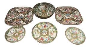Canton Famille Rose Plates and Bowl, Set of 6