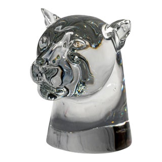 Solid French Crystal Animal Bust Vintage Baccarat Crystal Panther Head Sculpture Art Luxury Home Decor For Sale