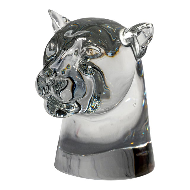 Solid French Crystal Animal Bust Vintage Baccarat Crystal Panther Head Sculpture Art Luxury Home Decor For Sale