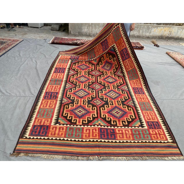 Maimana Kilim Area Rug, Handwoven Wool, 6x10, Brick & Ivory For Sale - Image 6 of 10