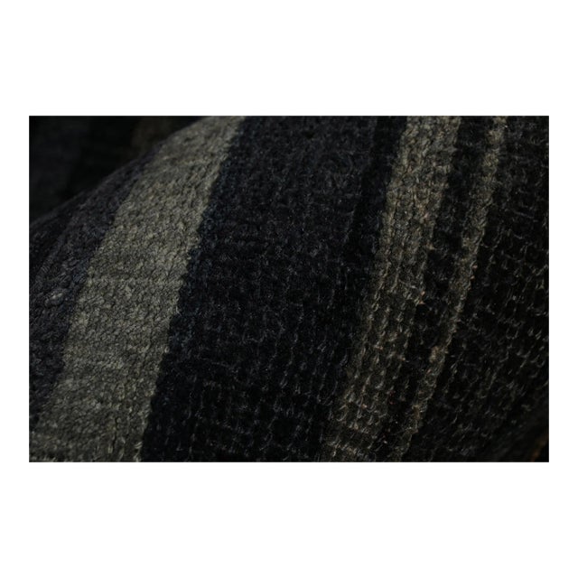 Rug & Kilim’s Modern Textural Rug in Grisaille Blue and Black Stripes and Striae For Sale