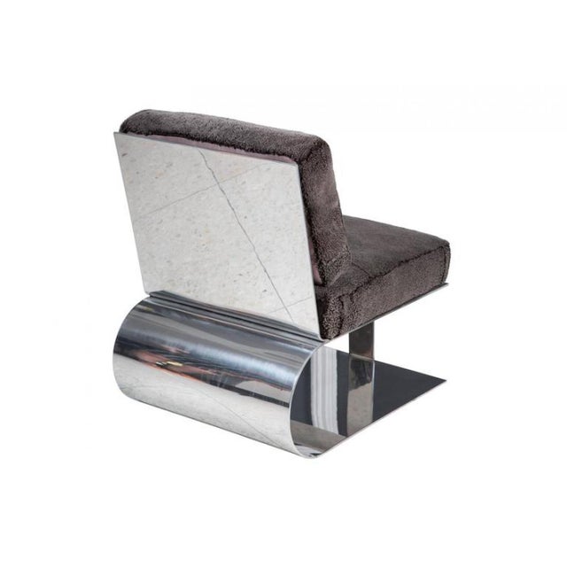 Contemporary Contemporary Custom Polished Aluminum & Boucle Lounge Chairs - a Pair For Sale - Image 3 of 6
