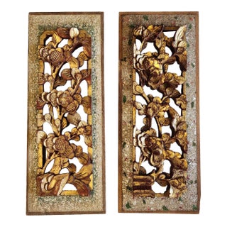 Pair of Wood, Gilt, & Mica ChinesePanels For Sale