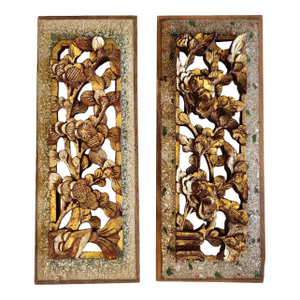 Pair of Wood, Gilt, & Mica ChinesePanels