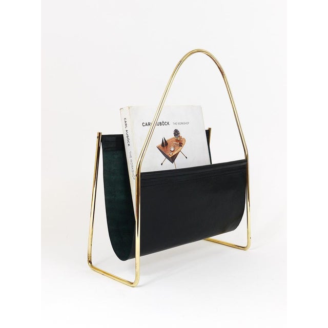 Mid-Century Modern Mid-Century Magazine Rack in Brass and Black Leather by Carl Auböck, 1950s For Sale - Image 3 of 18