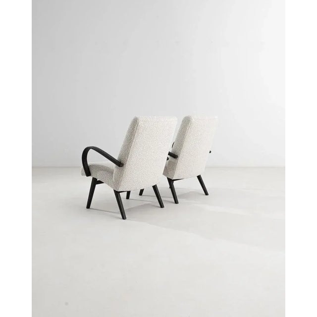 Mid-Century Modern 1950s Czech White Upholstered Armchairs, a Pair For Sale - Image 3 of 13