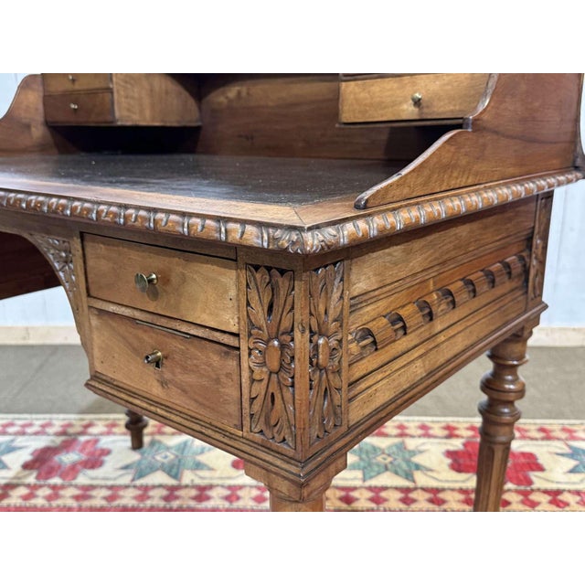 Antique Louis XVI Style Desk in Walnut with Leather Top, 1800s For Sale - Image 9 of 18