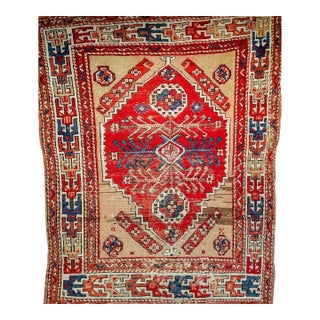 19th Century Handwoven Anatolian Village Area Rug, Wool, Vegetable Dyed' 4' x 5' For Sale