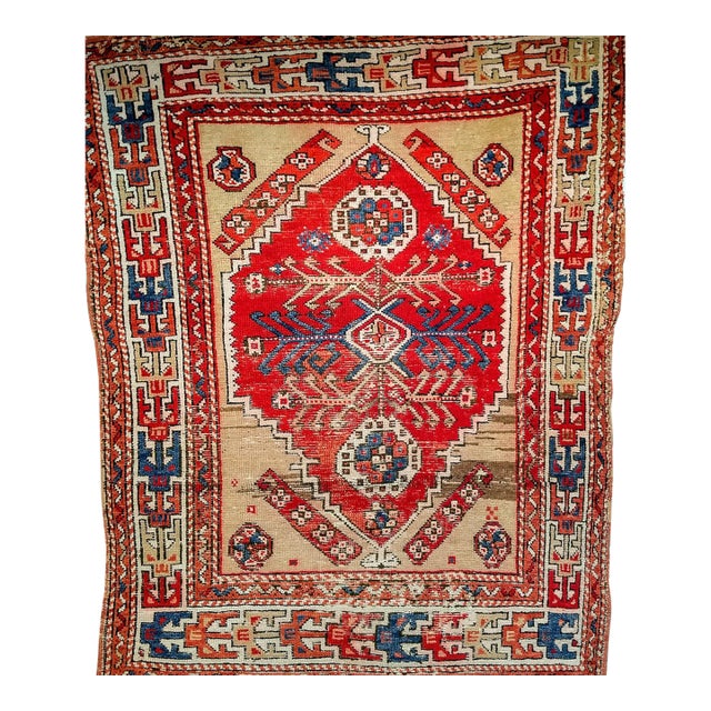 19th Century Handwoven Anatolian Village Area Rug, Wool, Vegetable Dyed' 4' x 5' For Sale
