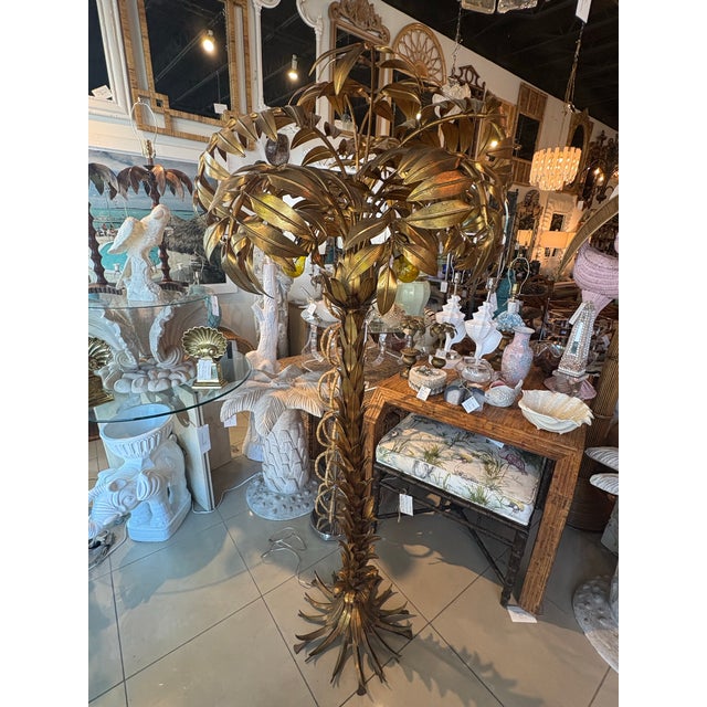 Vintage Large 1970s Hans Kogl Gold Gilt Metal Palm Tree Floor Lamp Newly Wired For Sale - Image 9 of 12