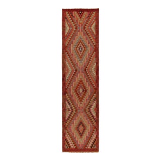 Vintage Tribal Kilim Runner in Red, Beige-Brown and Orange Geometric Patterns For Sale