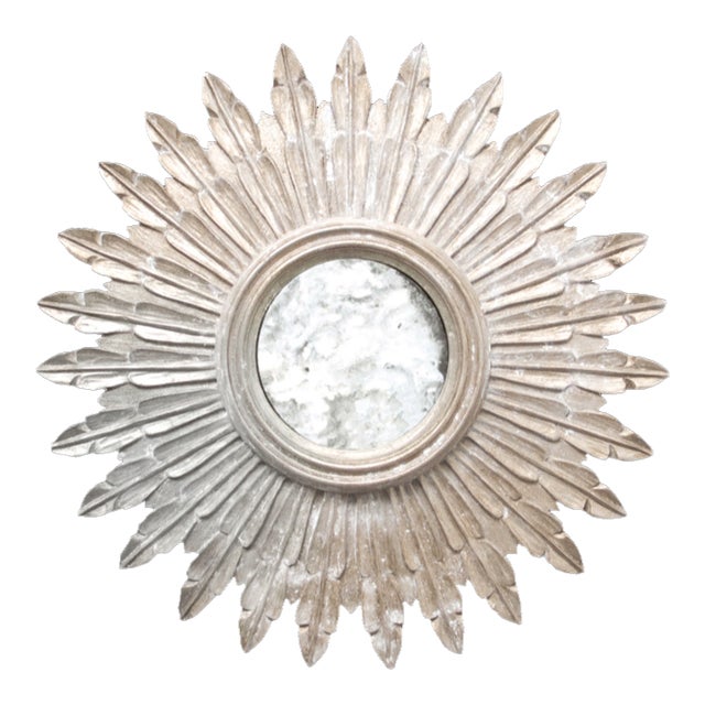 Matthew Izzo Home Santo Handcarved Silver Leaf Sunburst Mirror For Sale