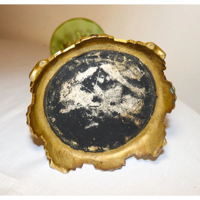 Antique Hand Blown Bronze Mounted Gold Gilt Green Bohemian Czech Art Glass Vase For Sale - Image 11 of 12