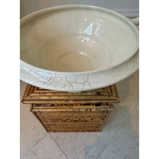 Vintage Art Deco Sarreguemines France Porcelain Bowl, Footed With Handles For Sale - Image 13 of 16