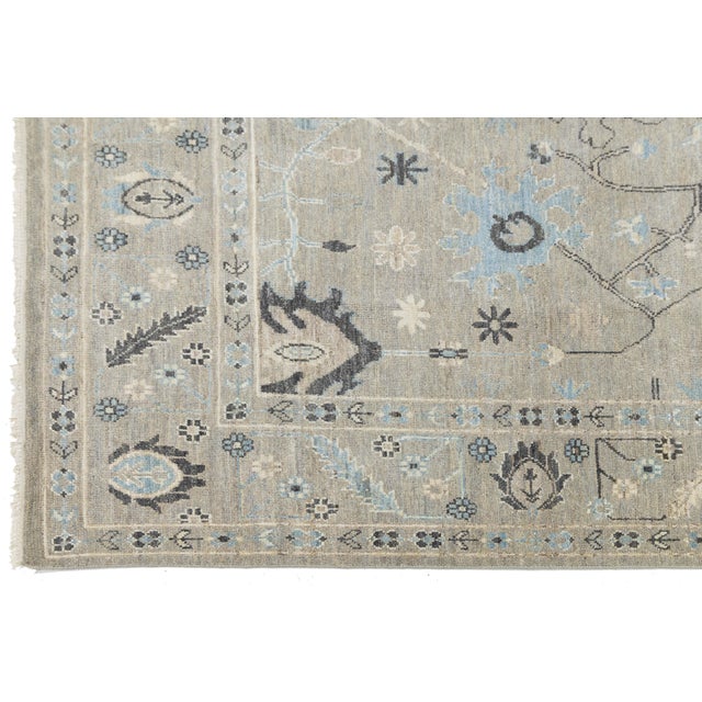 Modern Modern Oushak Style Hand-Knotted Wool Rug – Floral Design in Sage & Slate 9x12 For Sale - Image 3 of 10